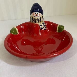 Home Festive Snowman Ceramic Serving Bowl 8" Red Blue Green MCM